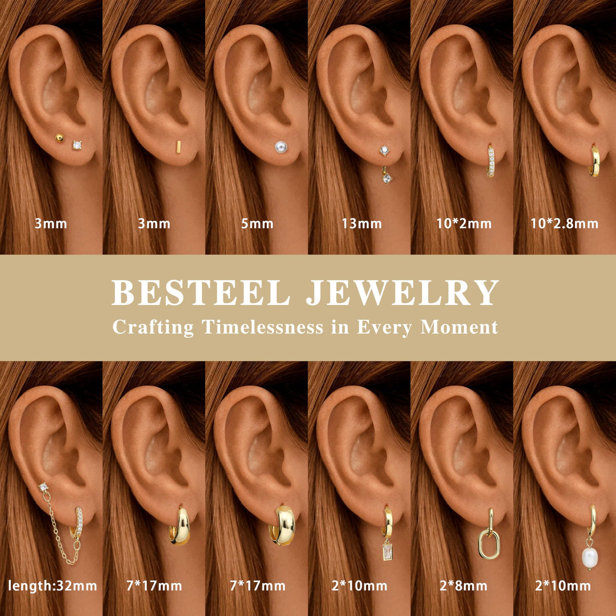 BESTEEL 13 Pairs Small Stud Hoop Earrings Set for Women, Gold Earrings Pack