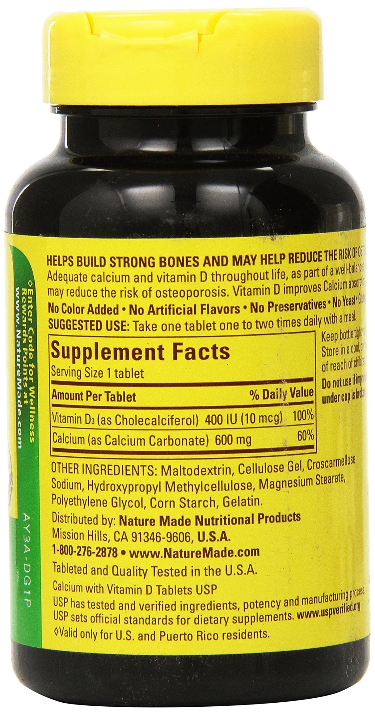 Nature Made Calcium 600 mg with Vitamin D3 for Immune Support, Tablets, 60 Count, helps support Bone Strength (Pack of 3)
