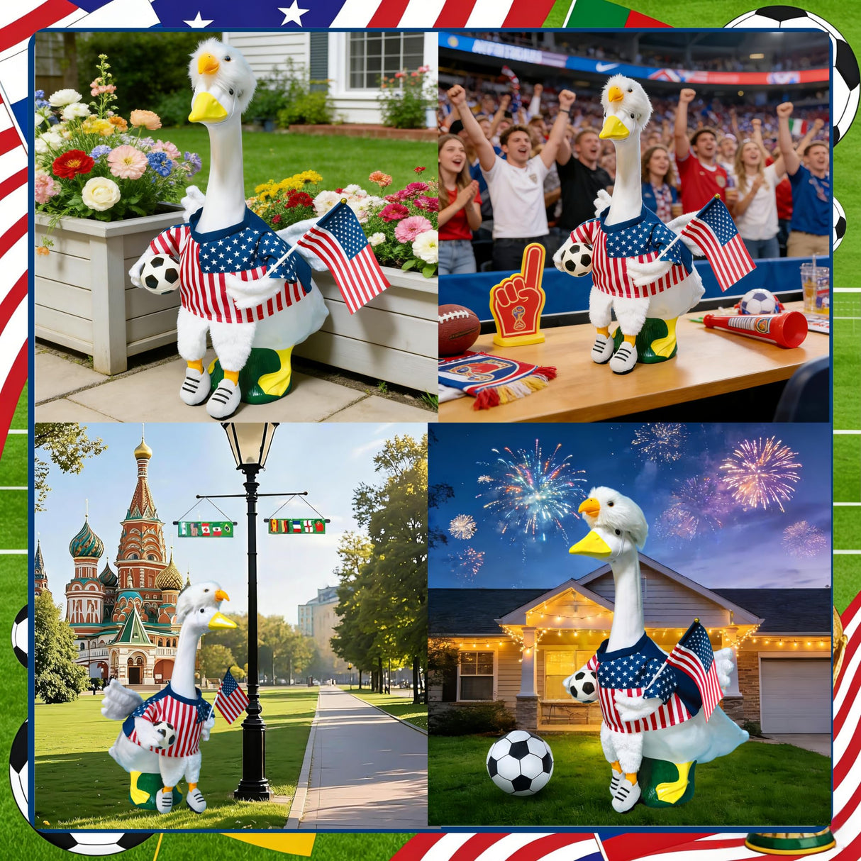 Soccer Porch Goose Outfits, Football Geese Duck Statues Clothes Art Decor