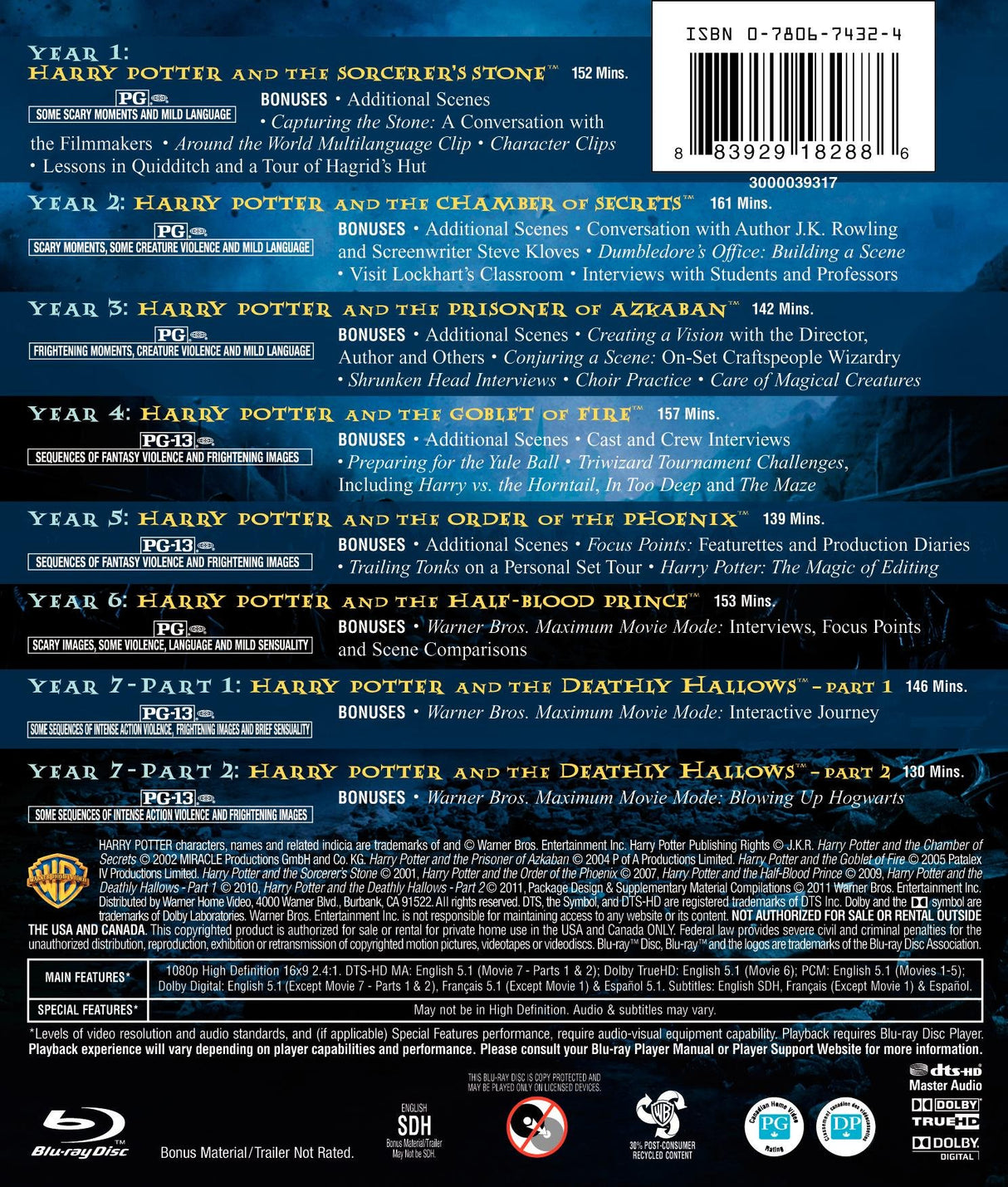 Harry Potter: The Complete 8-Film Collection (BD) [Blu-ray]