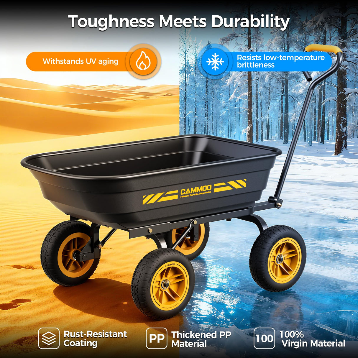 CAMMOO 10 Inch No-Flat Tires 600 lb Garden Dump Cart 4 Cu.Ft.