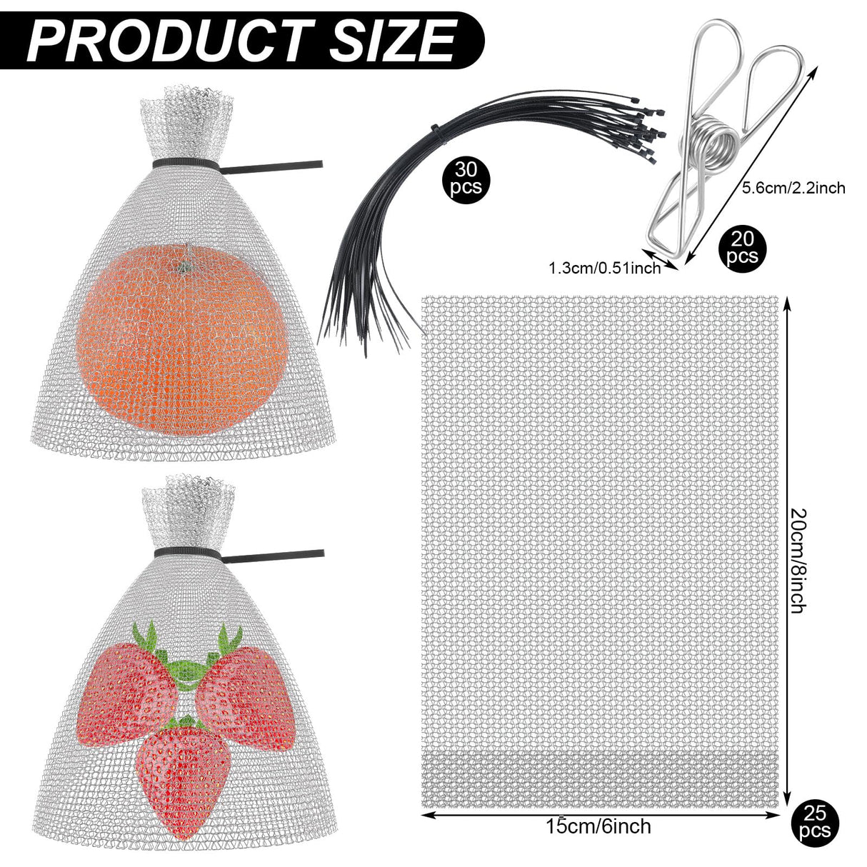 25 Pcs Fruit Protection Wire Mesh Bags 6 x 8 Inch Fruit Bags with Clips and Ties for Fruit Trees Netting Cover Bags Mesh Fruit Protectors for Vegetables Tomato Apple Mango Berry Roots Pl