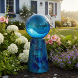 Sunnydaze Glass Gazing Ball Stand for Gazing Globes - Outdoor Mosaic Sphere Holder & Pedestal for Backyard or Patio Decoration - Deep Ocean Swirl