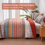 WONGS BEDDING Boho Quilt Set King Size Burnt Orange, 3 Pieces Fall Striped Bedspread Coverlet Set, Christmas Halloween Soft Lightweight Microfiber for All Season(104"×90")