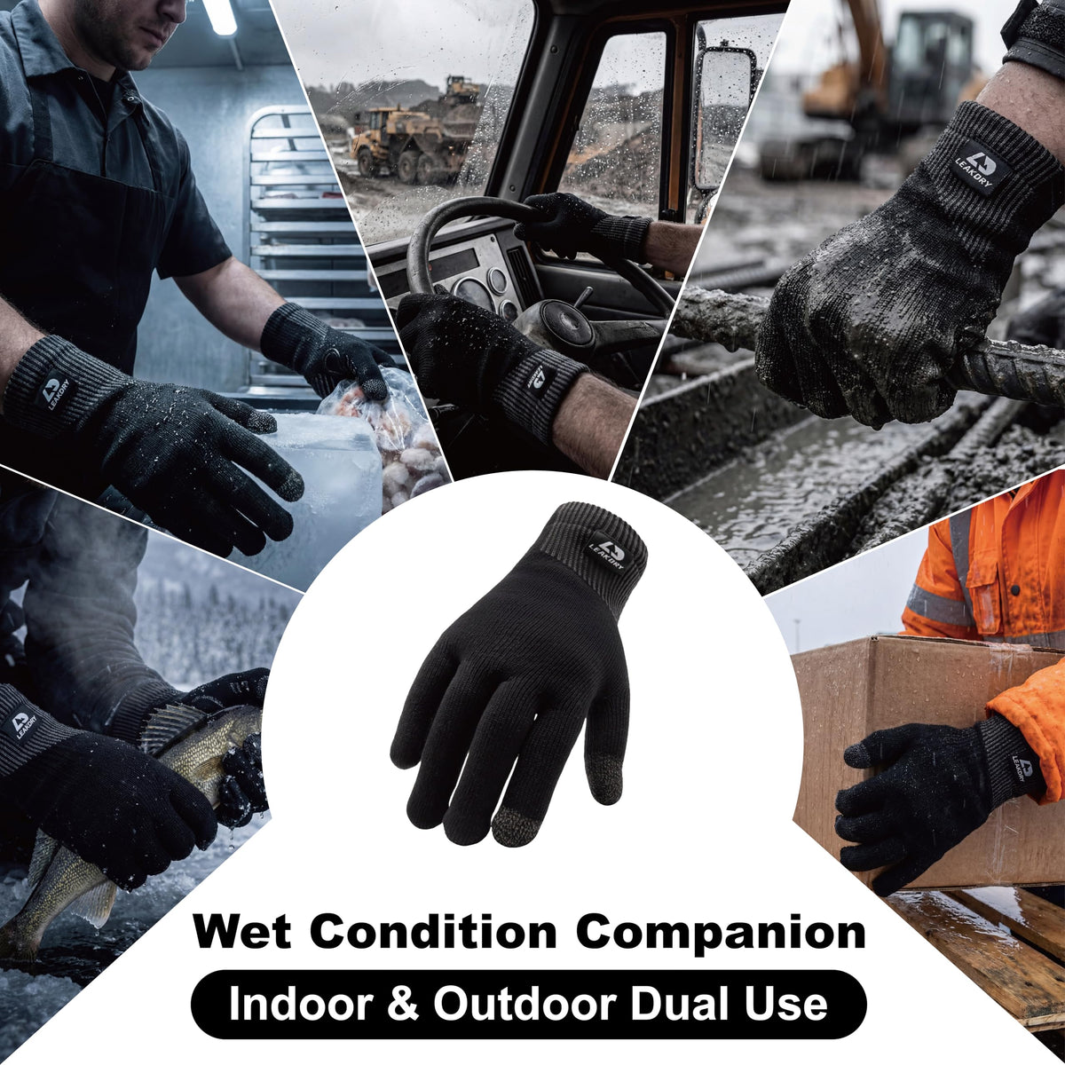 LEAKDRY Waterproof Merino Wool Touchscreen Gloves,3-Layer Inusulated Thermal Winter Gloves,Windproof for Hiking Skiing Unisex (Black, L)