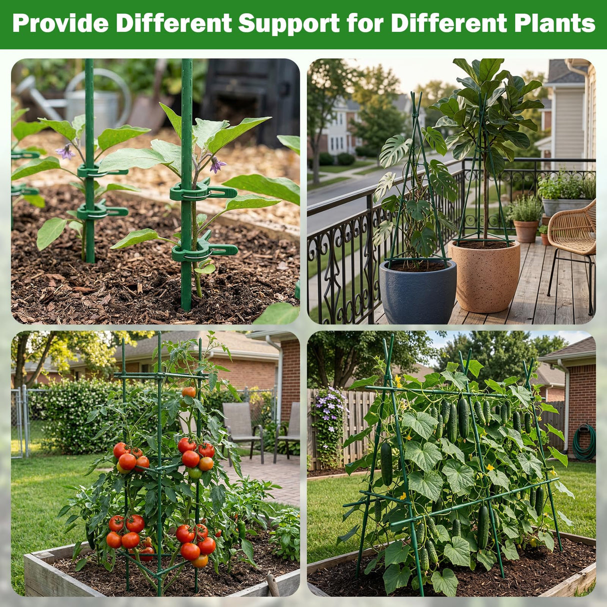 Tegarbed Garden Stakes 40 Pack, 16 Inch Plastic Coated Metal Tomato Stakes, DIY 4ft 5ft 6ft 7ft Plant Support Stakes with 28 Connectors 28 Rotatable Clips 28 Plant Clips for Indoor Outdoor Vegetables