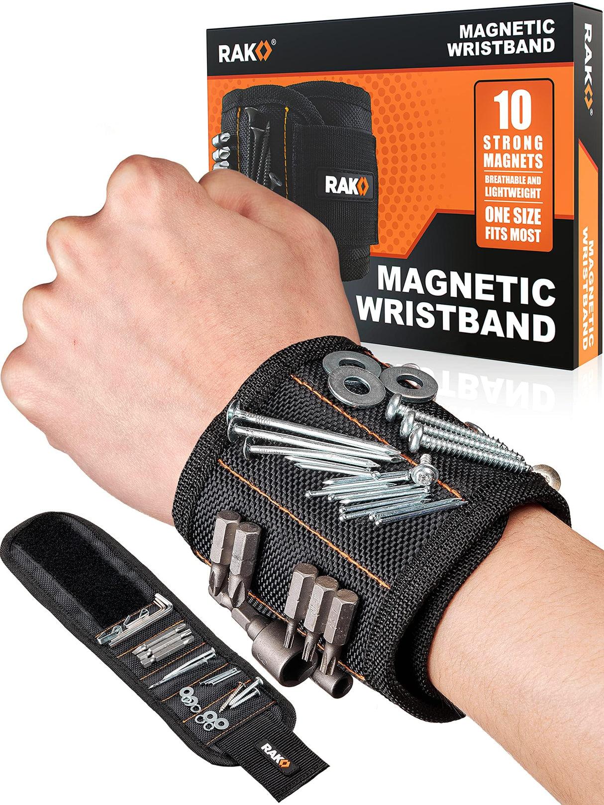 RAK Magnetic Wristband for Tools - Premium Tool Belt for Holding Screws Nails with Powerful Magnets, Birthday Gifts for Men, Cool Gadgets Stuff Gifts for Dad, Husband, Grandpa, Handyman, Him