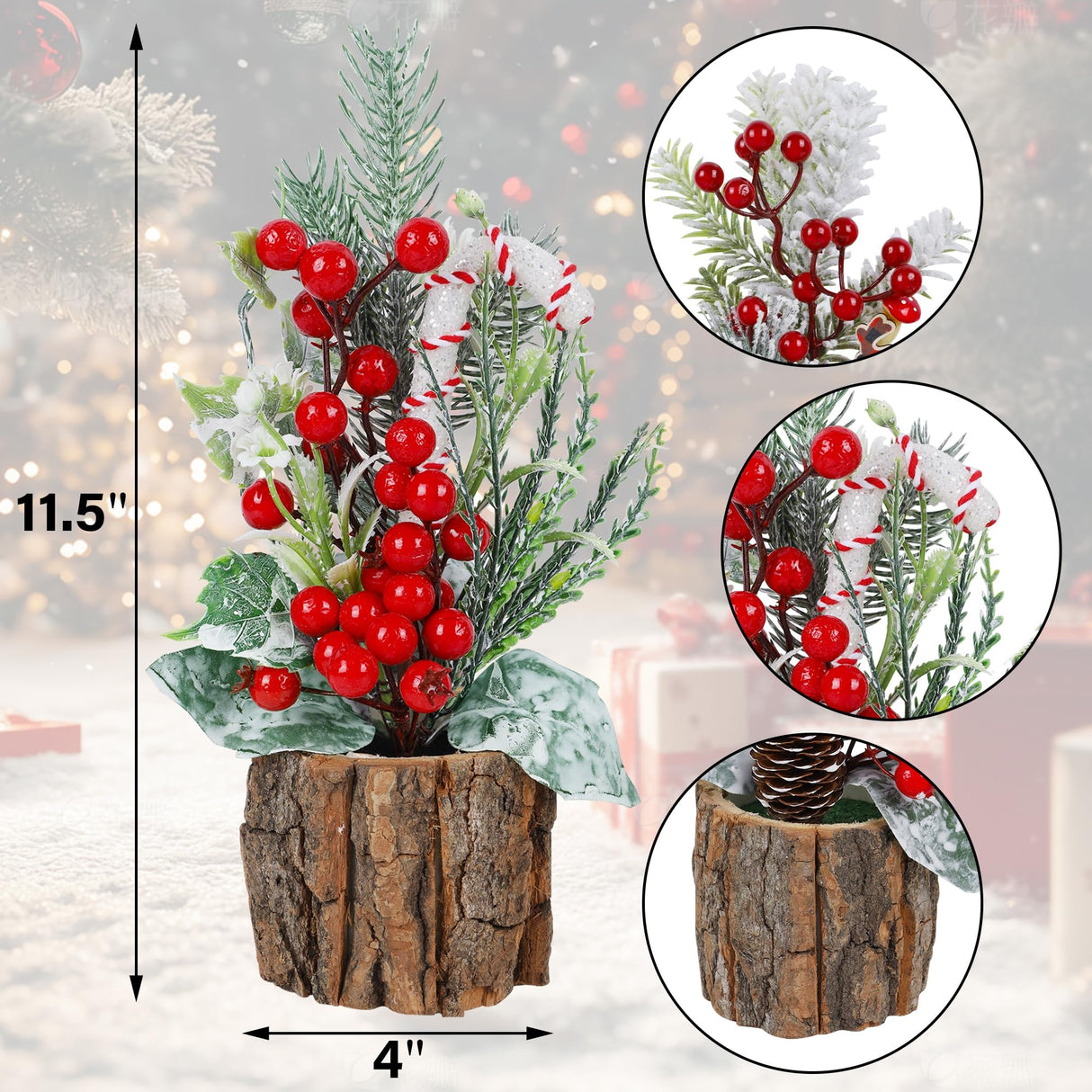 winemana 3 Pack Mini Christmas Trees Table Decorations, 11.5 Inch Small Artificial Xmas Tree Centerpieces with Red Berries & Pine Cones for Home, Office, Tabletop, Indoor Holiday Party Decor