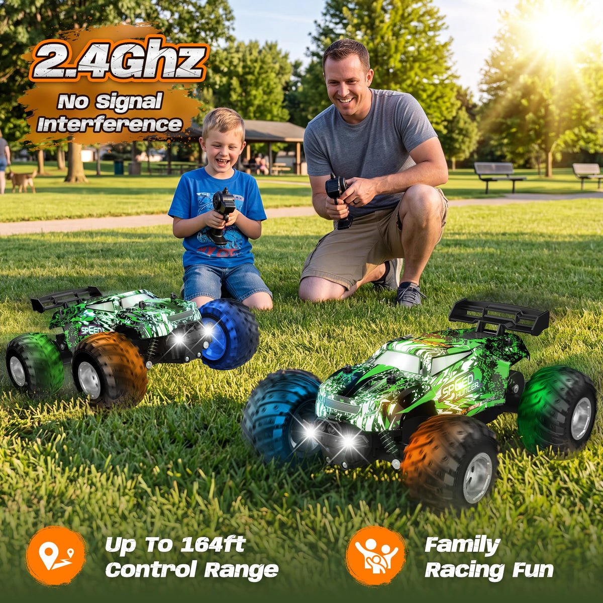 Remote Control Car All-Terrain 1:18 Rc Car with LED Lights 2 Batteries