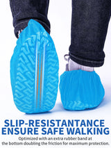 WENTONG X-Large 50 Pack Shoe Covers Disposable Non-Slip, Black Non-Woven Fabric Boot Covers for Indoors Breathable Slip Resistant Durable Boot, Stretchable Fits Up to Size 13 US Men (Blue, 200 Pack)