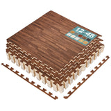 Sorbus 96 Sq. Ft. Wood Grain Floor Tiles Foam Mat EVA Interlocking Mats Tile 3/8-Inch Thick Flooring Wood Puzzle Exercise Mats w/Borders - Home Playroom Basement, Apartment, Trade Show, Baby, Dance