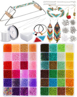 Jexine Bead Loom Kit for Adults 24000 Pcs Beading Loom Supplies with 48 Color 2 mm Glass Seed Bead Bracelets Christmas Jewelry Earring Making Tools Gifts for Women DIY Craft