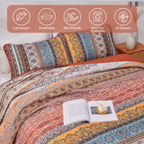 WONGS BEDDING Boho Quilt Set King Size Burnt Orange, 3 Pieces Fall Striped Bedspread Coverlet Set, Christmas Halloween Soft Lightweight Microfiber for All Season(104"×90")