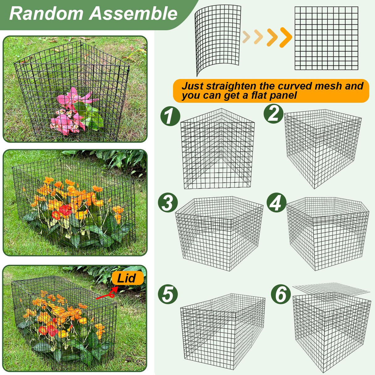 6 Pack Plant Protector from Animals, 13.5" Dia x 14" H Wire Plant Protectors, 18pcs Pre-Bent Metal Mesh to Keep Animals Out with Zip Ties & Stakes (6 Packs)