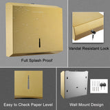 VANNSOO Commercial Paper Towel Dispenser Wall Mount, Tri-fold/Multi-fold/C-Fold Stainless Steel Paper Towel Holder Hand Towel Dispenser with Key (Gold)