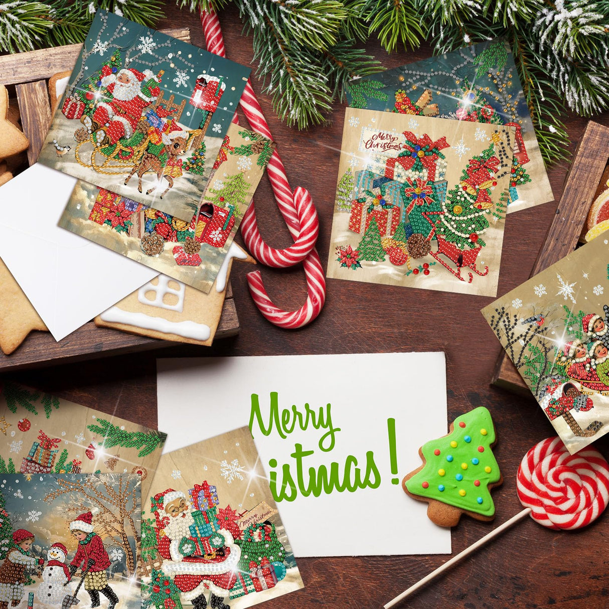 Saillong 12 Pack Vintage Christmas Diamond Painting Greeting Card Kits DIY Retro Christmas Diamond Art Cards with Envelopes Xmas 5D Rhinestones Painting for Adults DIY Craft Family Friend Xmas Gifts