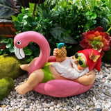 Mood Lab Garden Gnome on Flamingo - Funny Gnome Figurine - 8 Inch Depth Lawn Statue - for Outdoor or House Decor