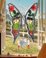KY&BOSAM Butterfly Suncatcher Pressed Flower Stained Glass Window Hanging