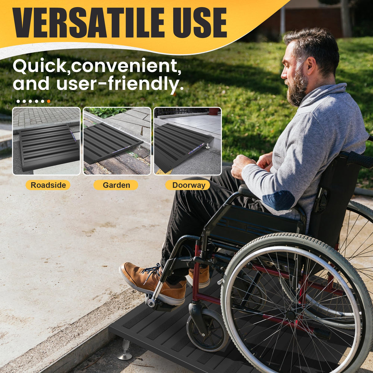 Nuvium Threshold Ramp for Doorways, Adjustable Height 2.6"-7.3" Aluminum Wheelchair Ramp with Heightening Screws and Swivel Angle Leg, 1100lbs Load Capacity, 30"Wide Curb Ramp for Trolley,Power Chairs