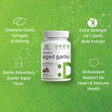Odorless Aged Garlic Pills, 6,000mg Per Serving, 500 Softgels – 24:1 Garlic Oil Extract – Fresh Allium Sativum Bulb Source – Heart & Immune Antioxidant Supplements – Non-GMO