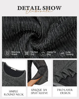 Bebonnie Holiday Outfits for Women 2025: Women's Long Sleeve Fall Winter Fashion Elegant Sparkly Sequin Casual Dressy Shirts Fancy Cute Mesh Blouses Christmas Flowy Tunic Tops Black SilverXL