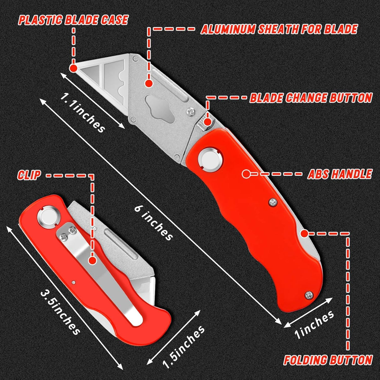 JETMORE 12 Pack Box Cutter, Folding Utility Knife with Spare 30 Pcs Blades, Sharp Box Cutters for Cardboard, Package, Carpet, Crafts, Navajas Para Trabajo, Razor Knife, Folding Knives, Box Opener