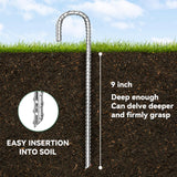 Tingyuan 12 Pack 12 Inch Rebar Stakes Heavy Duty J Hook Ground Anchors, Anti Rust Metal Steel Tent Stakes Garden Fence Stakes, Silver