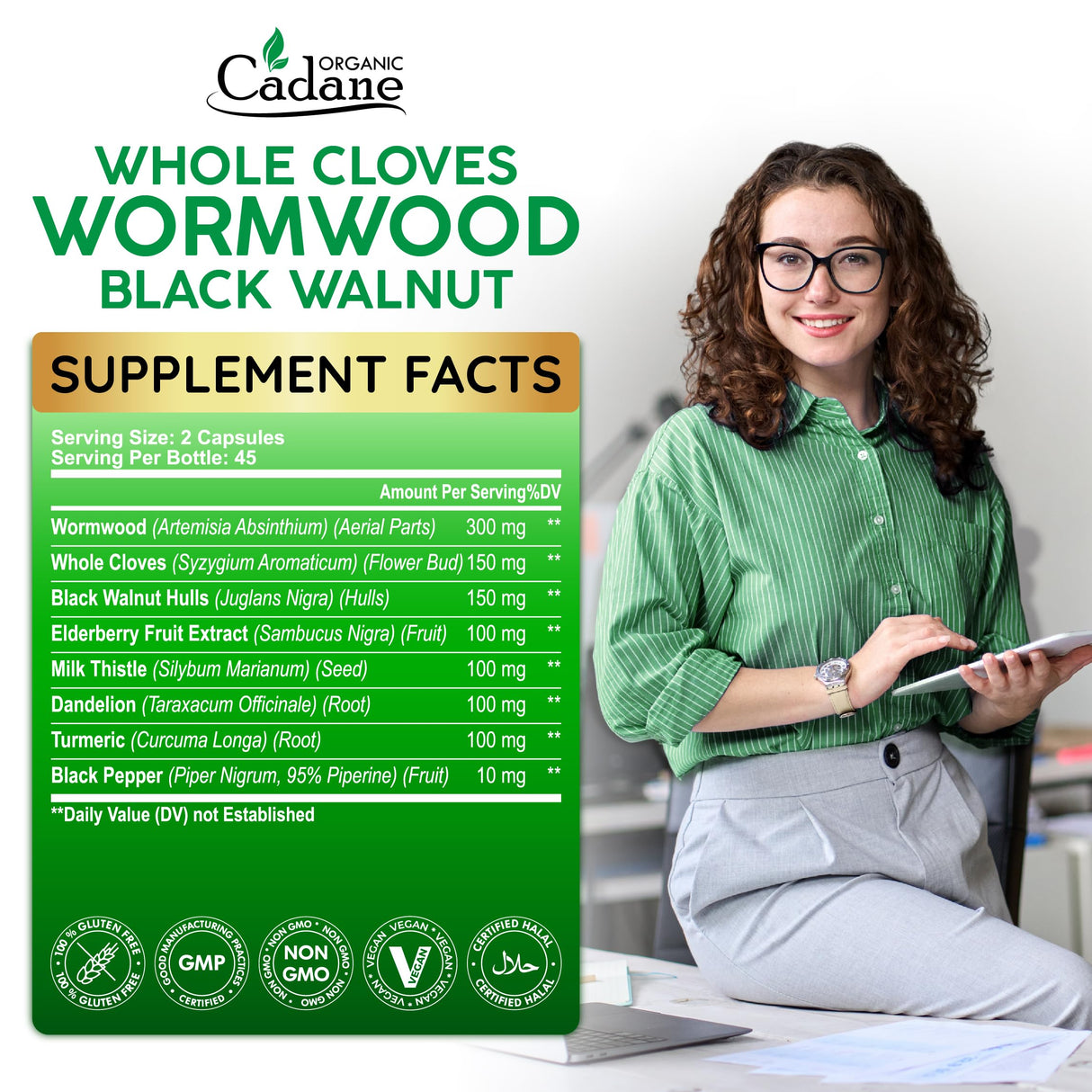 Organic Cadane Wormwood, Whole Cloves & Black Walnut Blend with Elderberry & Milk Thistle – Botanical Herbal Formula – Non-GMO, Vegan – 90 Capsules (45-Day Supply)