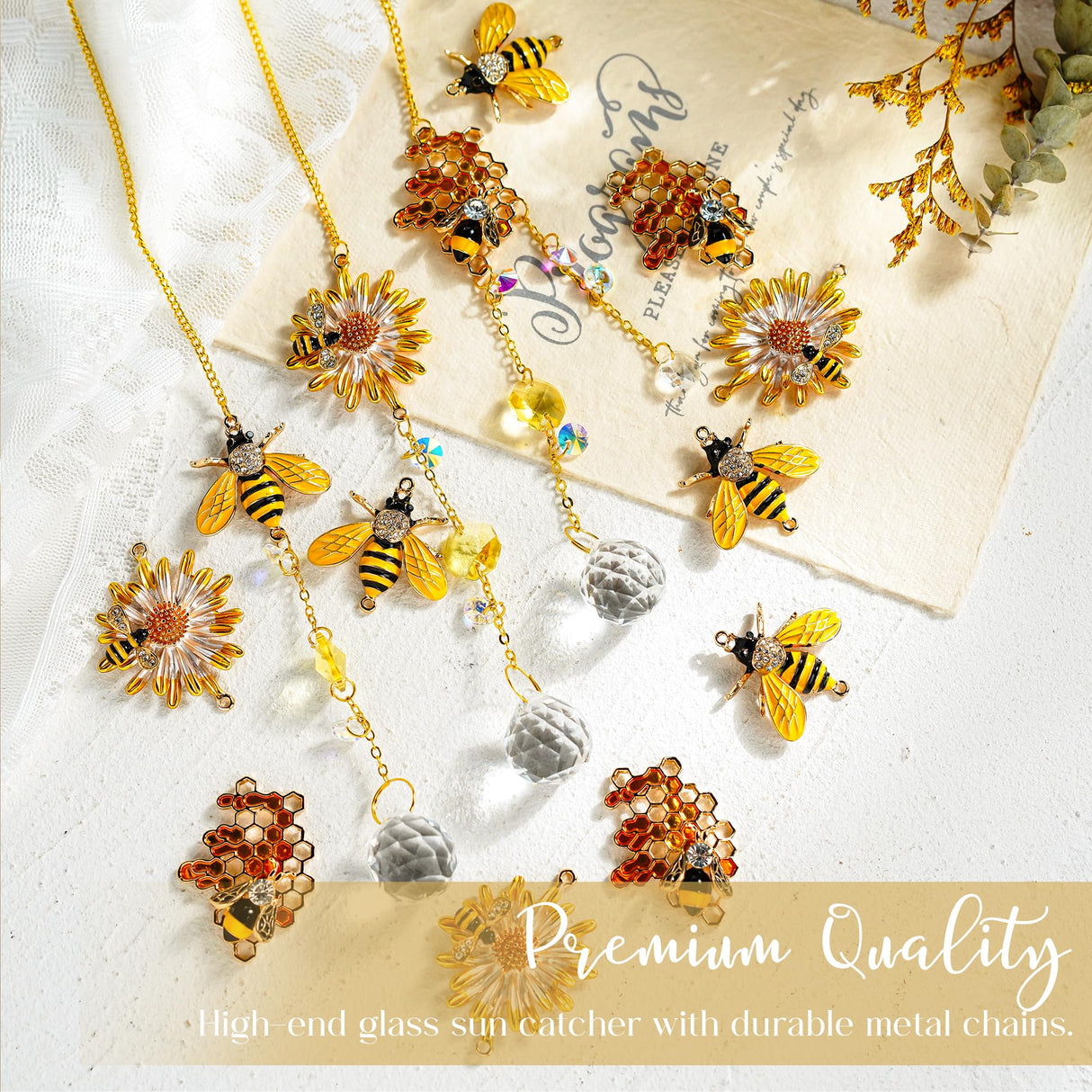 3 Pack Crystal Bee Honeycomb Suncatcher Hanging Window Garden Decor