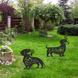 LIRAVENO Dachshund Garden Stakes Decorations - 2 Pcs Metal Dog Lover Statues Set Decor for Yard Black Butterfly Gifts Silhouette Lawn Ornaments Outdoor Cute Art Flowers Patio Signs Animals Sculpture
