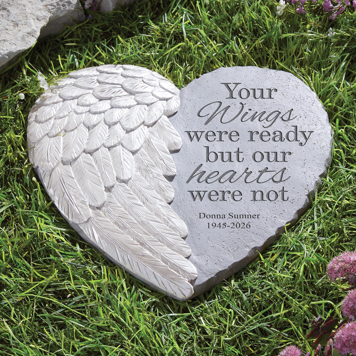 Let's Make Memories Personalized Memorial Garden Stone - Sympathy - Loss of Loved One - Condolences - Indoor/Outdoor - Durable Resin - 3D Wings of Love - Your Wings