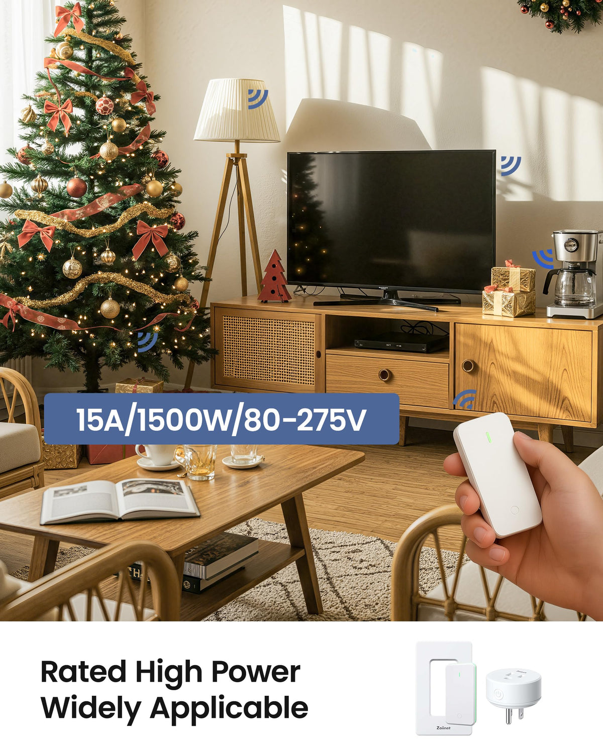 Zoiinet Remote Control Outlet Plug, 80-275V/15A/1500W Wireless Light Switch