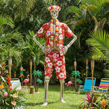 4 Pcs 12 Ft Skeleton Hawaiian Outfit Set Tropical Shirt Shorts Lei Headband