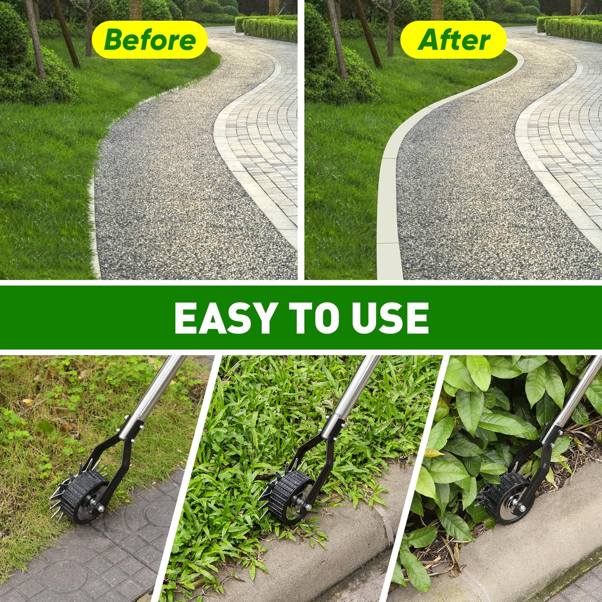 BlumWay 67 Inch Rotary Wheel Edge Trimmer, Rotary Shears, Manual Sidewalk Edgers, Length 23.6" to 67", Heavy Duty Stainless Steel Handle with Sharp Blades/Gloves
