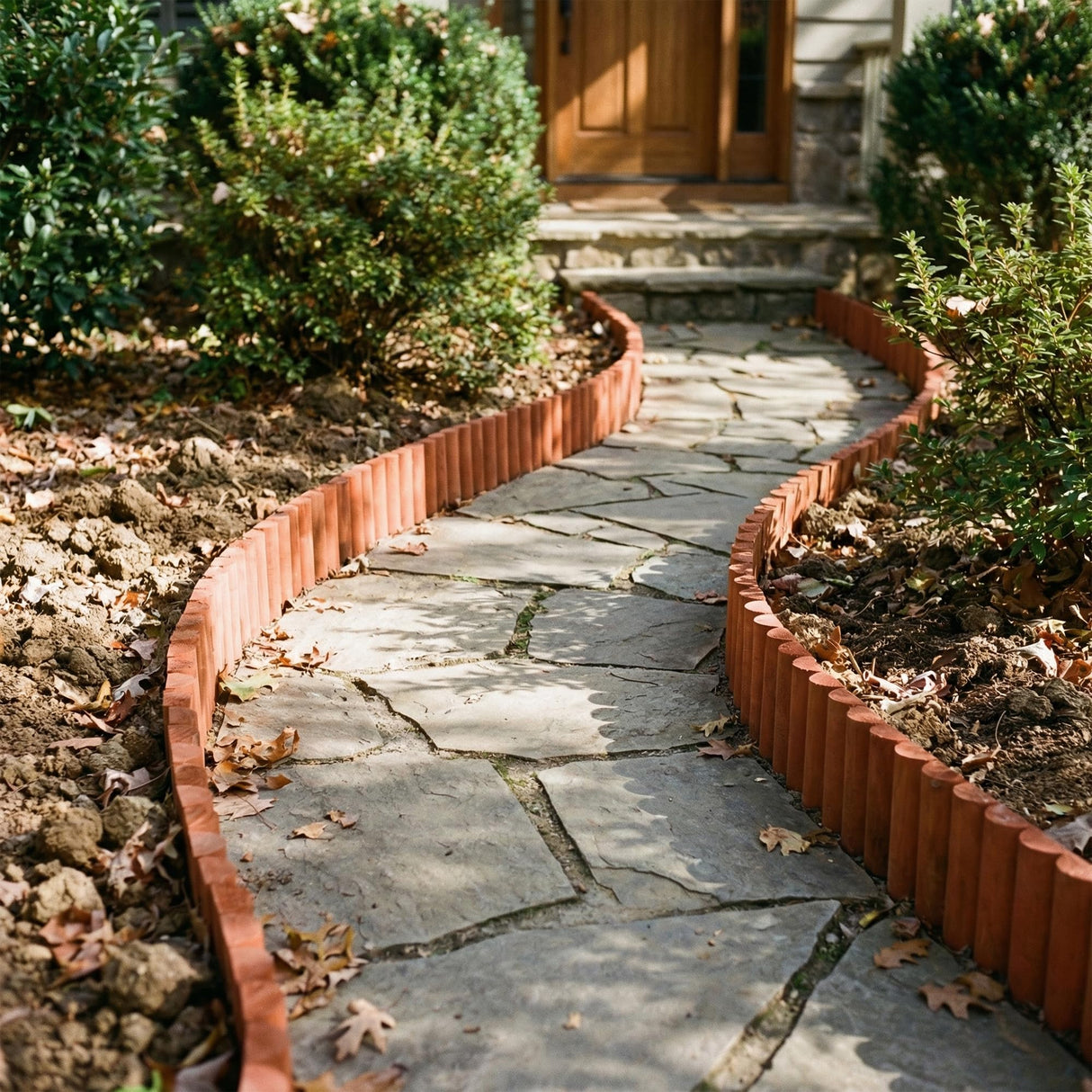 WORTH Garden Edging Border 7.9" H x 42" L, Flexible Short Wood Fence Roll Brick Red Finish, Wooden Lawn Edging for Landscaping, Wood Edging Borders for Flower Beds, Lawn & Tree Borders