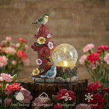 TERESA'S COLLECTIONS Garden Decor, Cute Birds and Hydrant Garden Statue with Solar Light Glass Ball, Waterproof Resin Outdoor Statue, Cute Bird Decor, Garden Gift for Women Mom, Indoor/Outdoor