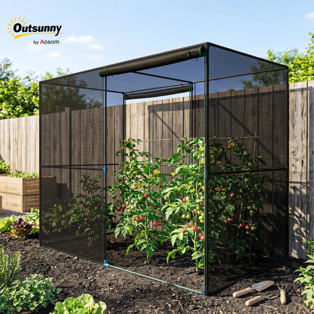 Outsunny 8' x 4' x 6' Crop Cage with Zippered Doors Vegetable Garden, Black