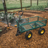 Backyard Expressions Heavy Duty Garden Cart 400 lb Utility Wagon Cart with Removable Mesh Sides, Powder-Coated Steel Bed, Pneumatic Tires, Pull Handle Yard Cart