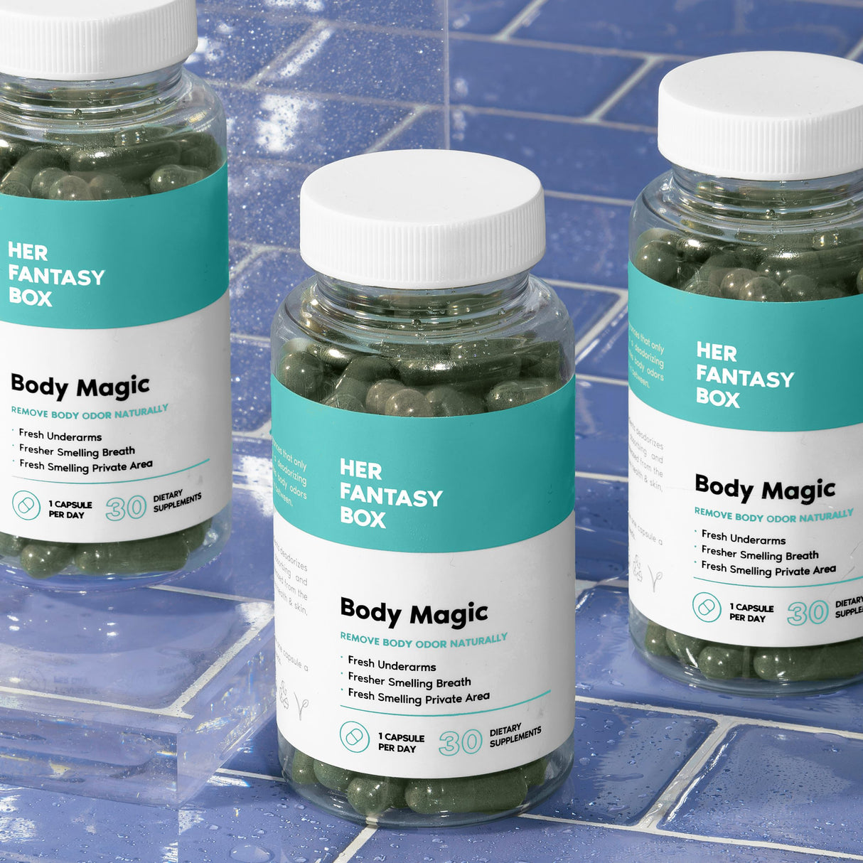 Her Fantasy Box | Body Magic Chlorophyll Capsules - 30 Vegan Capsules for Detox, Digestion, Gut Health, Skin Support, and Oily Skin - Natural Energy Booster (200 mg) (100mg) (200mg)