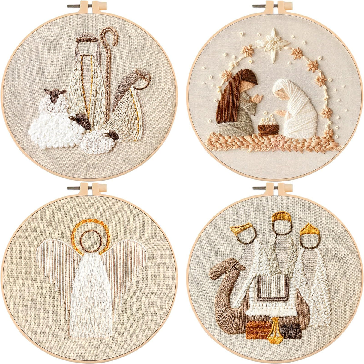 4 Set Nativity Scene Embroidery kit, Christmas Cross Stitch Kits, Beginner Embroidery Kit for Adults, DIY Embroidery Kit for Decor Home Room(Christmas Embroidery C 4 Set)