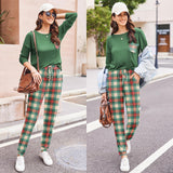 Ekouaer Womens Pajamas Set Long Sleeve Christmas PJ Sets Soft Lounge Set for Women Sleepwear Joggers with Pockets Green Plaid