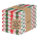 Urban Villa Christmas Set of 6 Kitchen Towels 20×30 Inch 100% Cotton Highly Absorbent Dish Towels Premium Quality Ultra Soft Bar & Tea Towels with Mitered Corners- Red/Green/White