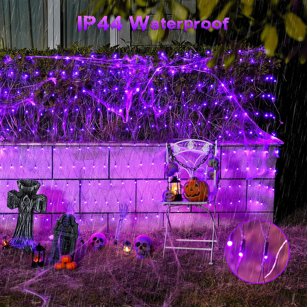 JMEXSUSS 360 LED 12ft x 5ft Halloween Net Lights, Connectable Purple Mesh Lights Outdoor Plug in with Remote, 8 Modes Waterproof Purple Halloween Light for Bushes Halloween Christmas Decorations