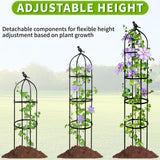 6FT Garden Obelisk Trellis for Climbing Plants,Adjustable 4-Tier Metal Plant Support,Rustproof Outdoor Plant Tower with 3 Decorative Tops for Roses,Tomatoes,Clematis & Vines,Black
