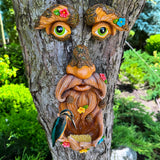 Mood Lab Tree Face Decor with Flowers - Outdoor Old Man Face Decoration - Tree Garden Hugger - Yard Art Statue