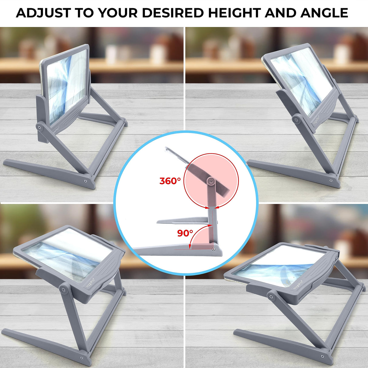 MAGNIPROS Patented 5X Large LED Page Magnifier with Detachable Stand | Eye Caring 3 Color Light Modes & Anti-Glare Lens to Reduce Eye Strain-Ideal for Reading Fine Print, Crafting, Low Vision Seniors