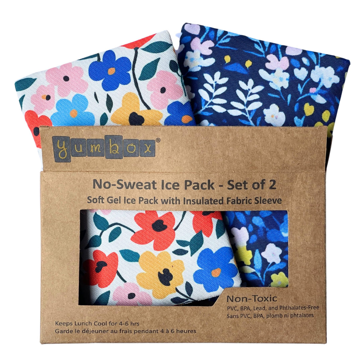 Yumbox Reusable Soft Ice Packs with Fabric Sleeve for Lunch Box and Cooler, Sweatproof, Pack of 2 Gel Ice Packs (Flowers)