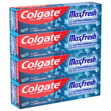 Colgate MaxFresh Cool Mint Toothpaste Pack, Fresh Breath Toothpaste with Fluoride and Hundreds of Mini Breath Strips, Leaves Mouth Feeling Refreshed for Hours, 4 Pack, 6.3 oz