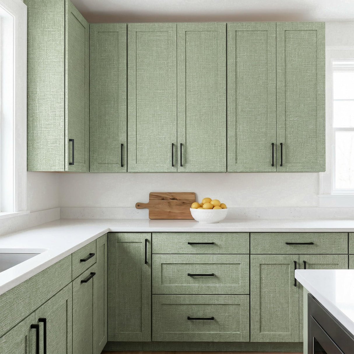WADILE Grasscloth Peel and Stick Wallpaper 23.6in x 118in, Textured Contact Paper for Cabinets, Faux Linen Wall Paper Pull and Stick, Fabric Vinyl Wallpaper Self Adhesive Light Green