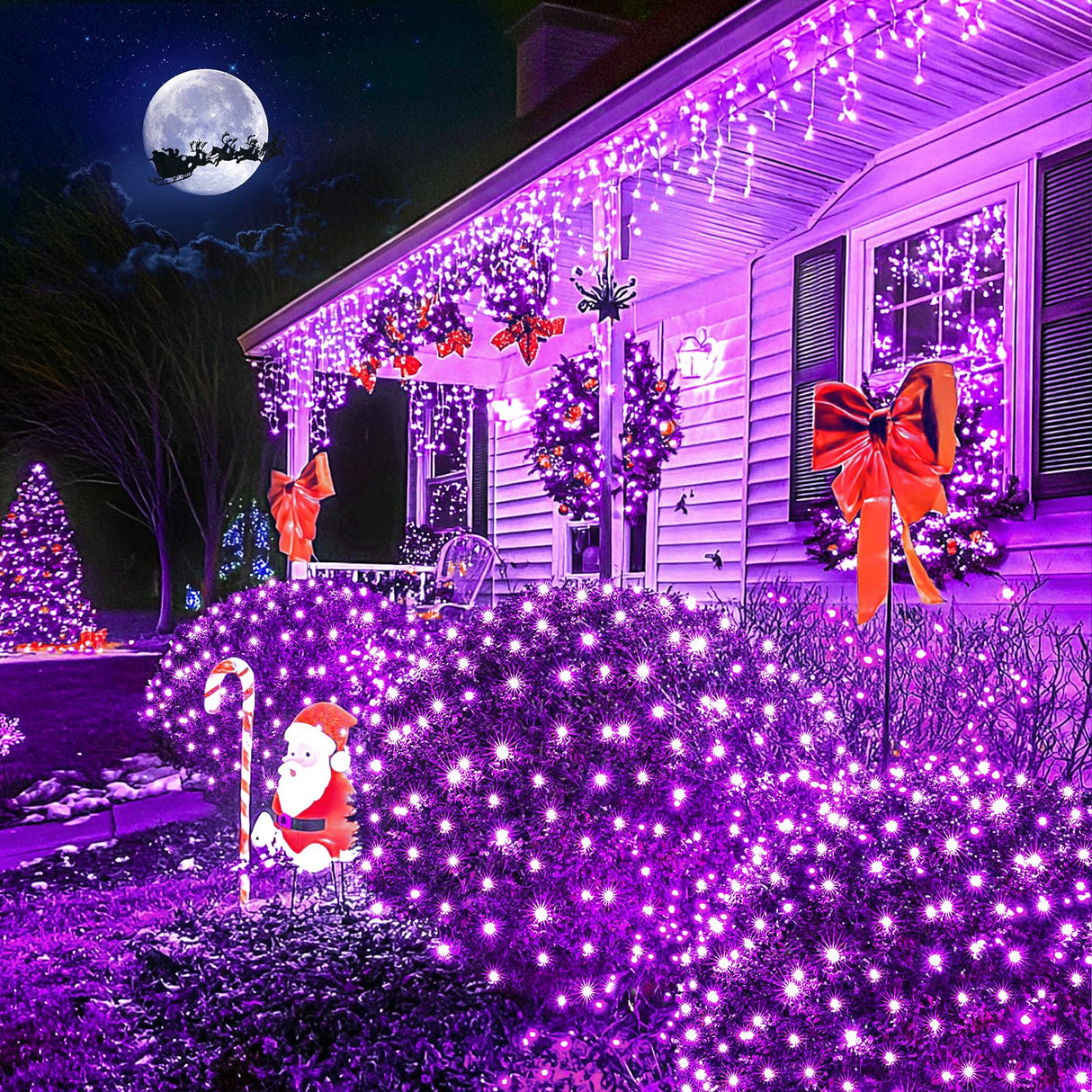 JMEXSUSS 360 LED Purple Halloween Lights - Plug in, Outdoor Waterproof, 12 ft x 5 ft Purple Net Lights with Remote for Halloween & Christmas Bush